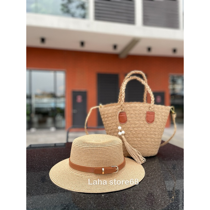 Sét mũ vành ngang và túi cói size vừa xinh xắn (ST11)