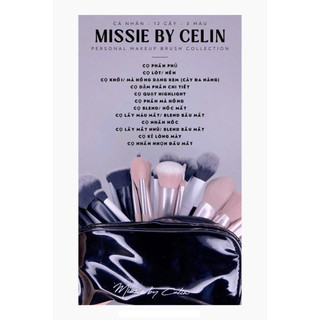 Bộ Cọ Trang Điểm CELIN Hồng Đen 12 Cây,  Mềm Mịn Bám Phấn Cao Cấp Kèm Túi - Bebeau