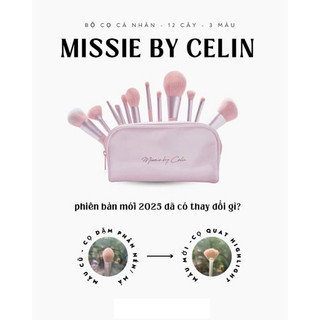 Bộ Cọ Trang Điểm CELIN Hồng Đen 12 Cây,  Mềm Mịn Bám Phấn Cao Cấp Kèm Túi - Bebeau