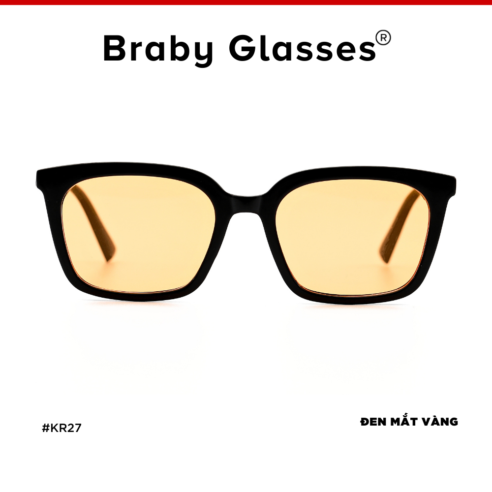 Kính râm mát nam nữ mắt vuông kiểu dáng thời thượng Braby Glasses chống tia UV gọng nhựa cao cấp KR27