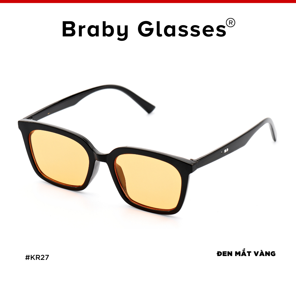 Kính râm mát nam nữ mắt vuông kiểu dáng thời thượng Braby Glasses chống tia UV gọng nhựa cao cấp KR27