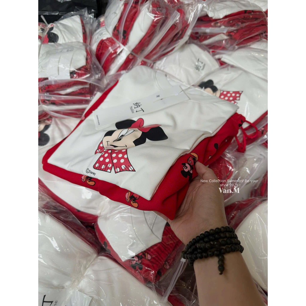 đồ bộ nữ,set đồ nữ in hoạt hình áo thun trắng phối quần suông dài chất vải cotton mền thoáng hút mồ hôi Donna hcom25561