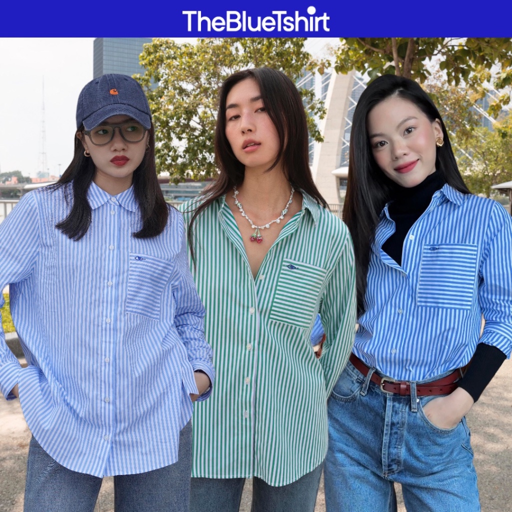 Ảnh TheBlueTshirt - Áo sơ mi kẻ sọc dài tay phom rộng cho nữ - New Pocket Oversize Shirt - Women 1