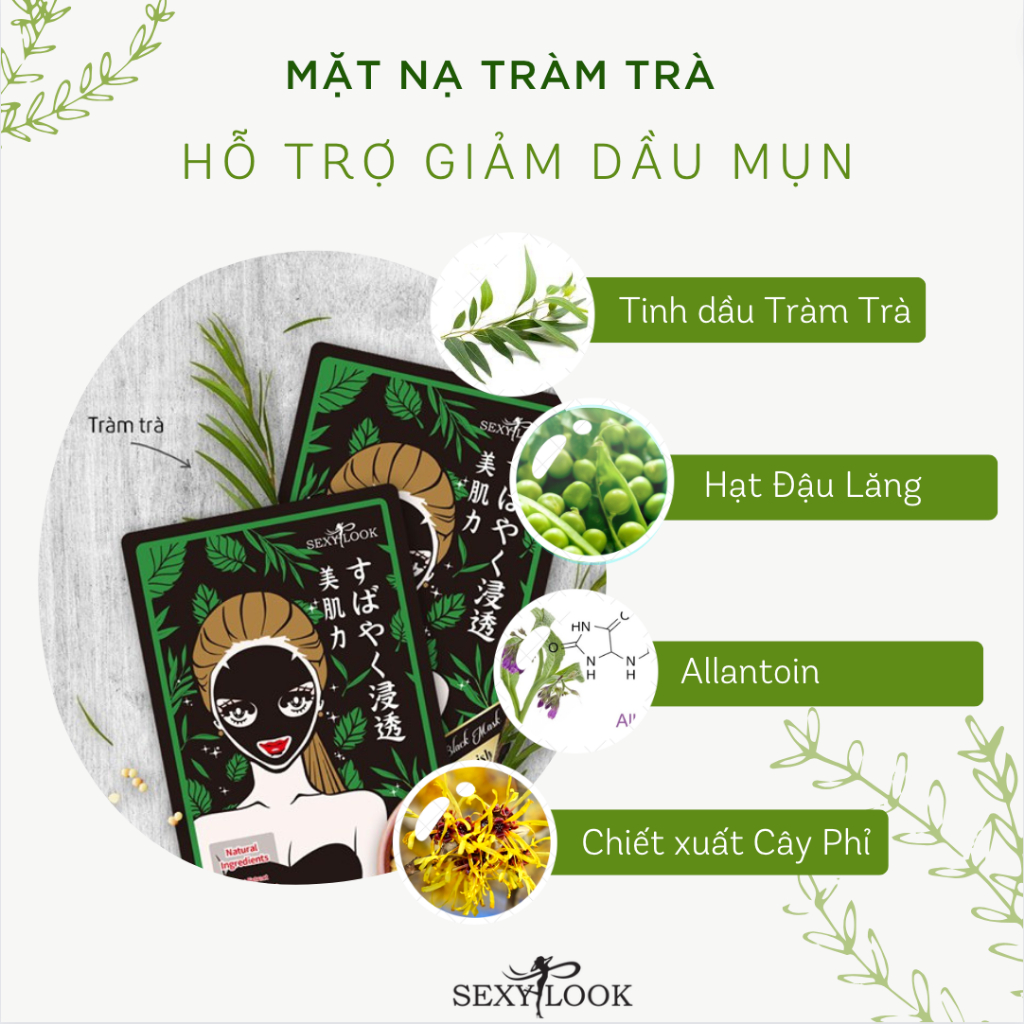 Ảnh HBT Combo 10 Mặt Nạ Đen Tràm Trà SEXYLOOK Hỗ Trợ Kiểm Soát Dầu Mụn (10 miếng x 28ml) 2
