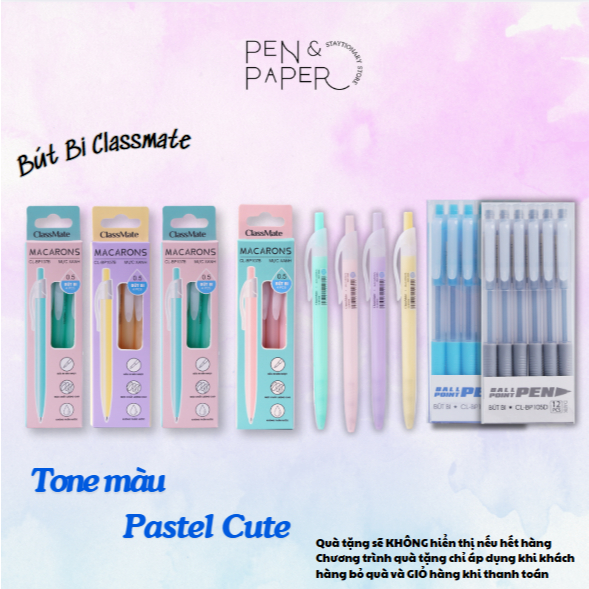 Hộp 10 Chiếc Bút Bi Bấm CLASSMATE, Ngòi 0.5mm Mực Xanh, Đen Thiết Kế ...