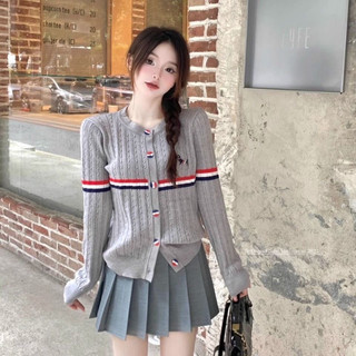 Cadigan len mỏng cho nữ kẻ sọc ngang cài khuy