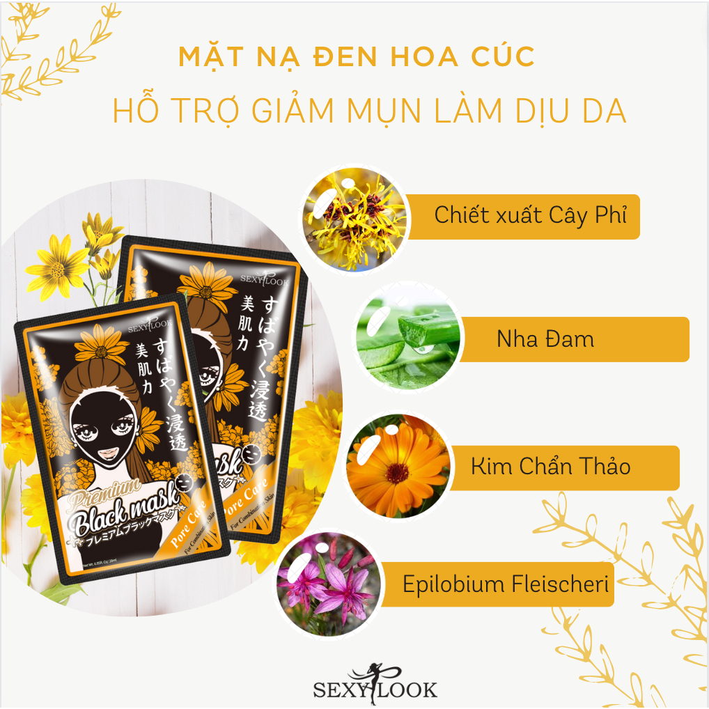 Ảnh Combo Giảm Mụn Chuyên Sâu SEXYLOOK (5 Mặt nạ đen tràm trà + 5 Mặt nạ đen hoa cúc) (10 miếng x 28ml) 2