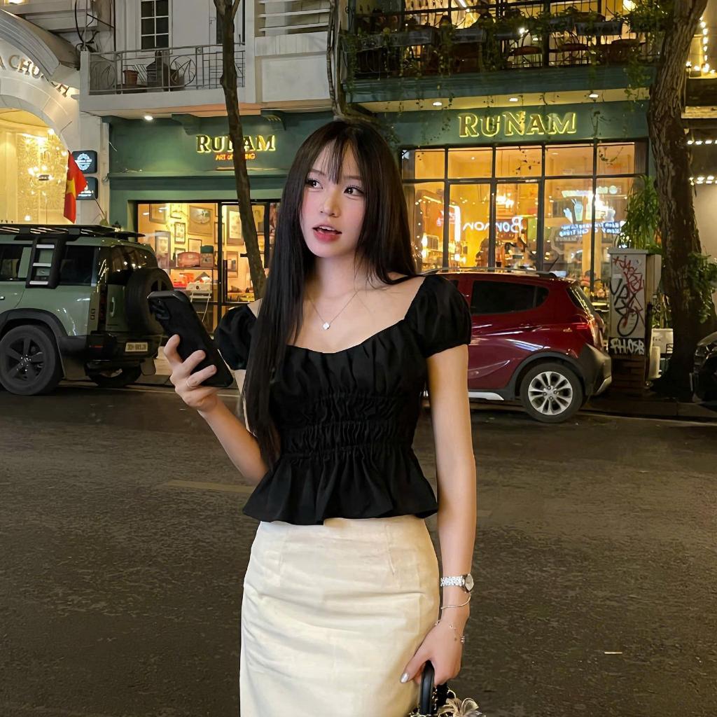 Áo Babydoll Linen Kiểu Xinh Nữ Tay phồng Tiểu Thư Chun Eo Mùa Hè SS2025 Kimee - KA286