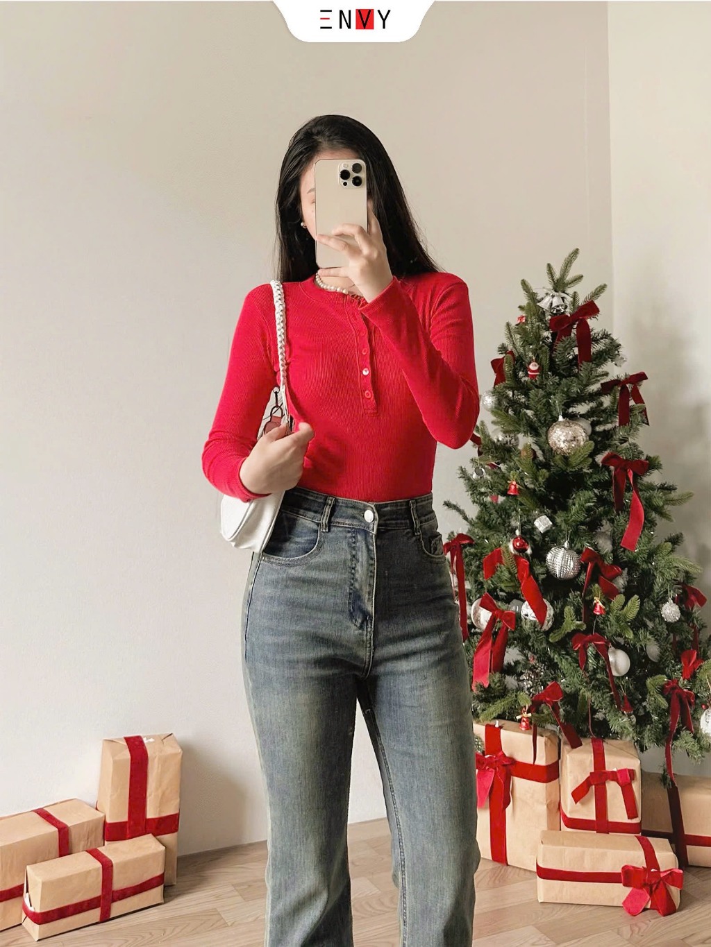 Ảnh Quần Jean Ống Loe Nữ Thêu Thỏ Màu Đậm Dễ Phối Đồ ENVY J151 1