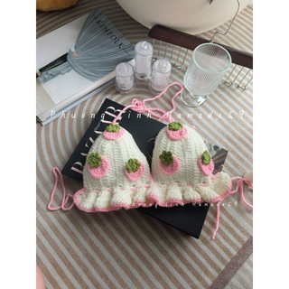 Áo bikini len trái dâu dễ thương (mẫu móc theo yêu cầu)