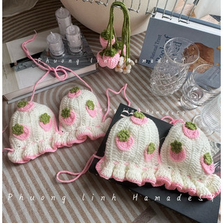 Áo bikini len trái dâu dễ thương (mẫu móc theo yêu cầu)