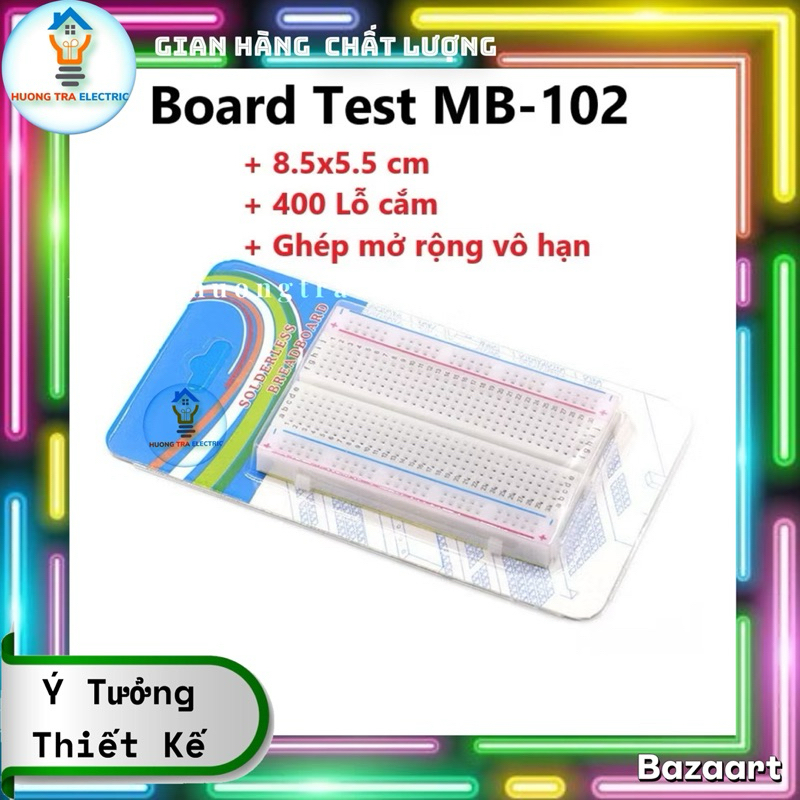 Breadboard MB-102 400 Lỗ 8.5x5.5x1cm (Board test, cắm linh kiện, bo test, bảng mạch thử nghiệm )