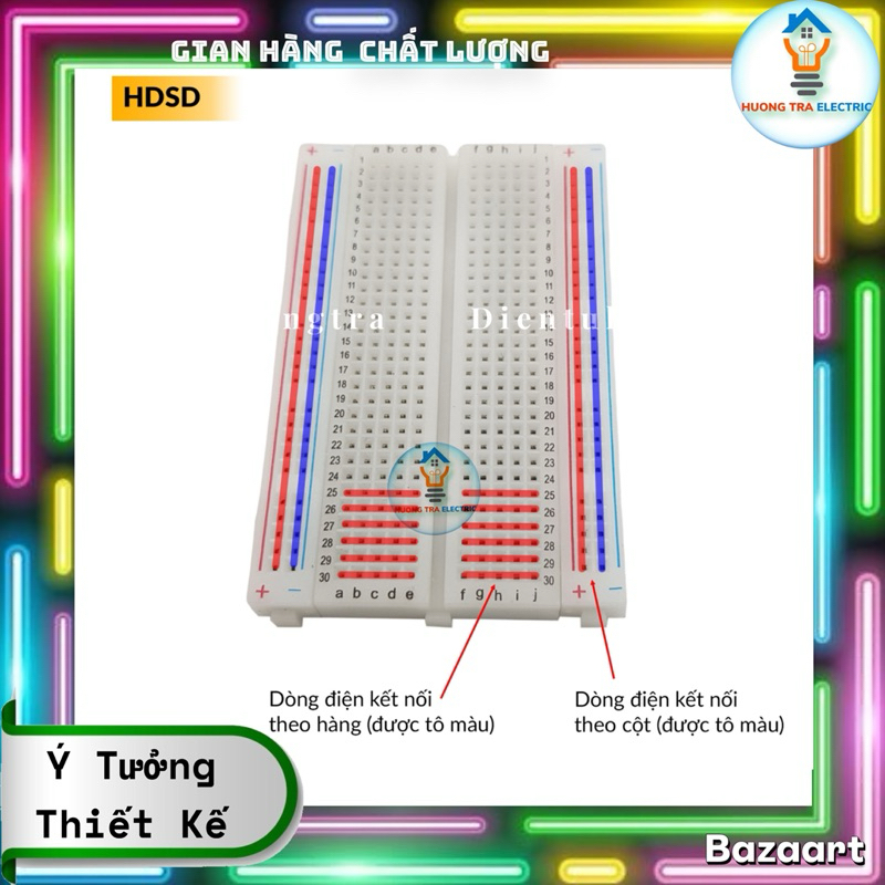 Breadboard MB-102 400 Lỗ 8.5x5.5x1cm (Board test, cắm linh kiện, bo test, bảng mạch thử nghiệm )