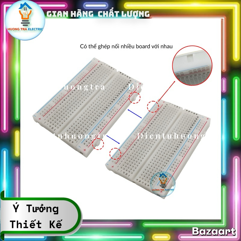 Breadboard MB-102 400 Lỗ 8.5x5.5x1cm (Board test, cắm linh kiện, bo test, bảng mạch thử nghiệm )