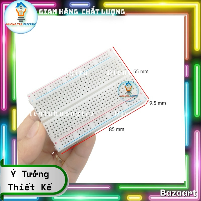 Breadboard MB-102 400 Lỗ 8.5x5.5x1cm (Board test, cắm linh kiện, bo test, bảng mạch thử nghiệm )