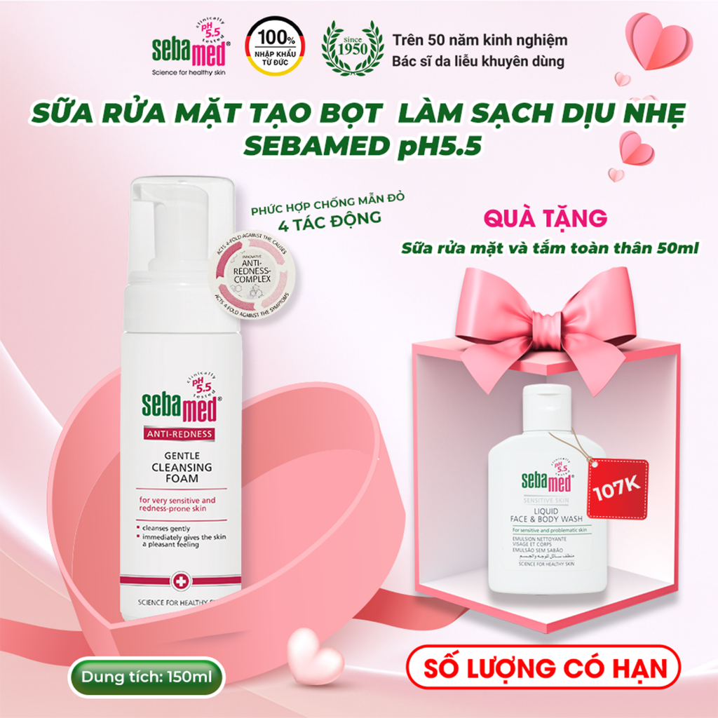 Ảnh Sữa rửa mặt cho da siêu nhạy cảm da dễ mẫn đỏ Sebamed Anti-Redness Gentle Cleansing Foam 150ml 1