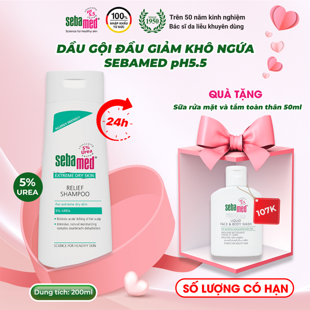 Ảnh Dầu gội đầu giảm khô, ngứa Sebamed Extreme Dry Skin Relief Shampoo 5% Urea 200ml 1