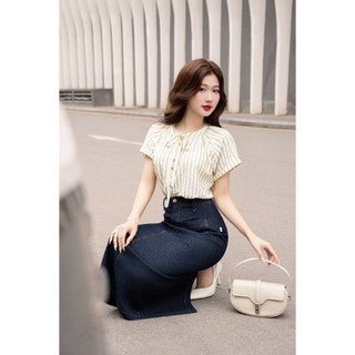 Áo sơ mi tay cộc kẻ sọc phối nơ LA446
