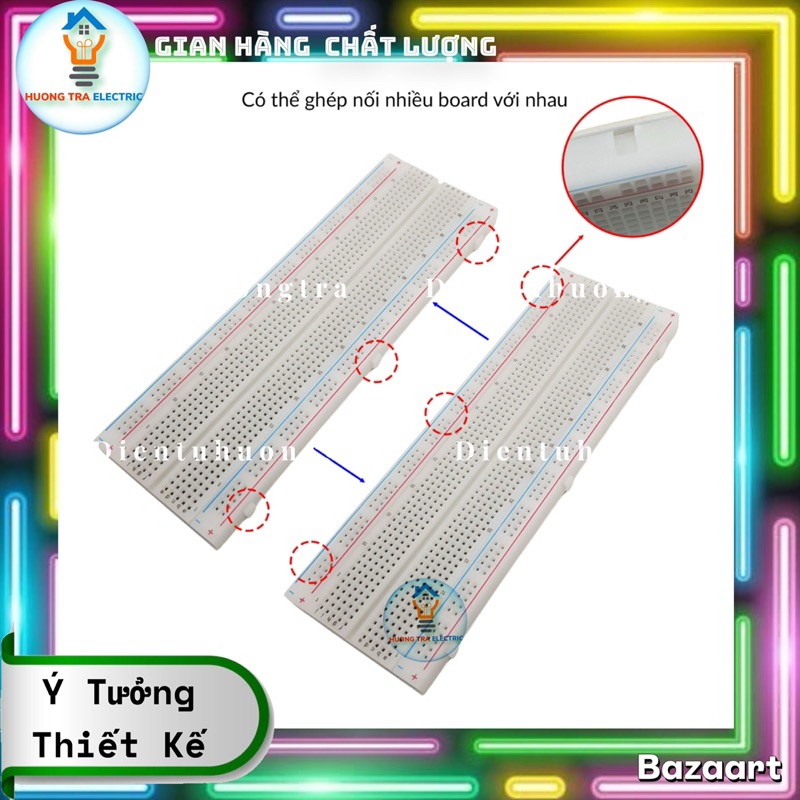 Breadboard MB-102 830 Lỗ 165x55x10mm (Board test, cắm linh kiện, bo test, bảng mạch thử nghiệm )