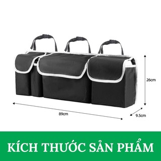 Túi Vải Oxford Đựng Đồ Treo Cốp Sau Xe Ô Tô - Có 4 Ngăn Sức Chứa Lớn LOẠI 2 ĐEN VIỀN TRẮNG