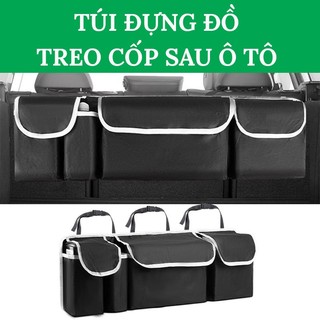 Túi Vải Oxford Đựng Đồ Treo Cốp Sau Xe Ô Tô - Có 4 Ngăn Sức Chứa Lớn LOẠI 2 ĐEN VIỀN TRẮNG