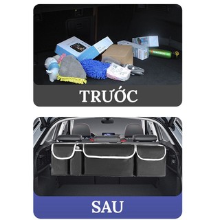 Túi Vải Oxford Đựng Đồ Treo Cốp Sau Xe Ô Tô - Có 4 Ngăn Sức Chứa Lớn LOẠI 2 ĐEN VIỀN TRẮNG