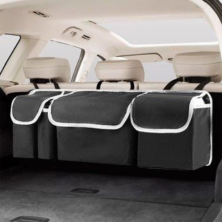 Túi Vải Oxford Đựng Đồ Treo Cốp Sau Xe Ô Tô - Có 4 Ngăn Sức Chứa Lớn LOẠI 2 ĐEN VIỀN TRẮNG
