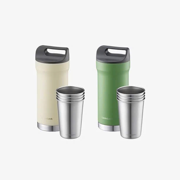 Bình Giữ Nhiệt LocknLock Hybrid Tumbler Set LHC4303 (420mlx1/190mlx4), 2 Màu, Có Quai Xách - K-MALL