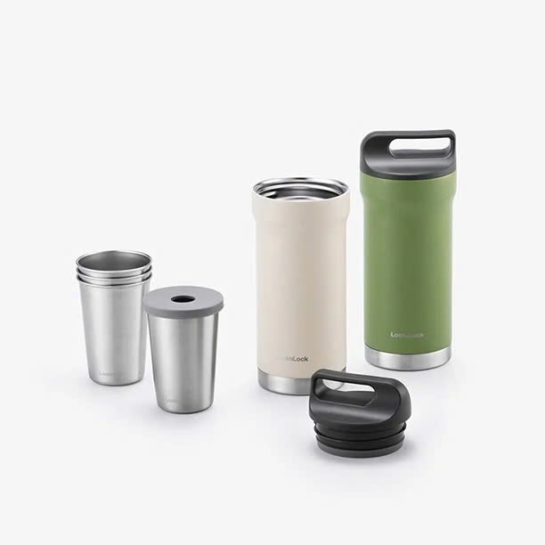 Bình Giữ Nhiệt LocknLock Hybrid Tumbler Set LHC4303 (420mlx1/190mlx4), 2 Màu, Có Quai Xách - K-MALL