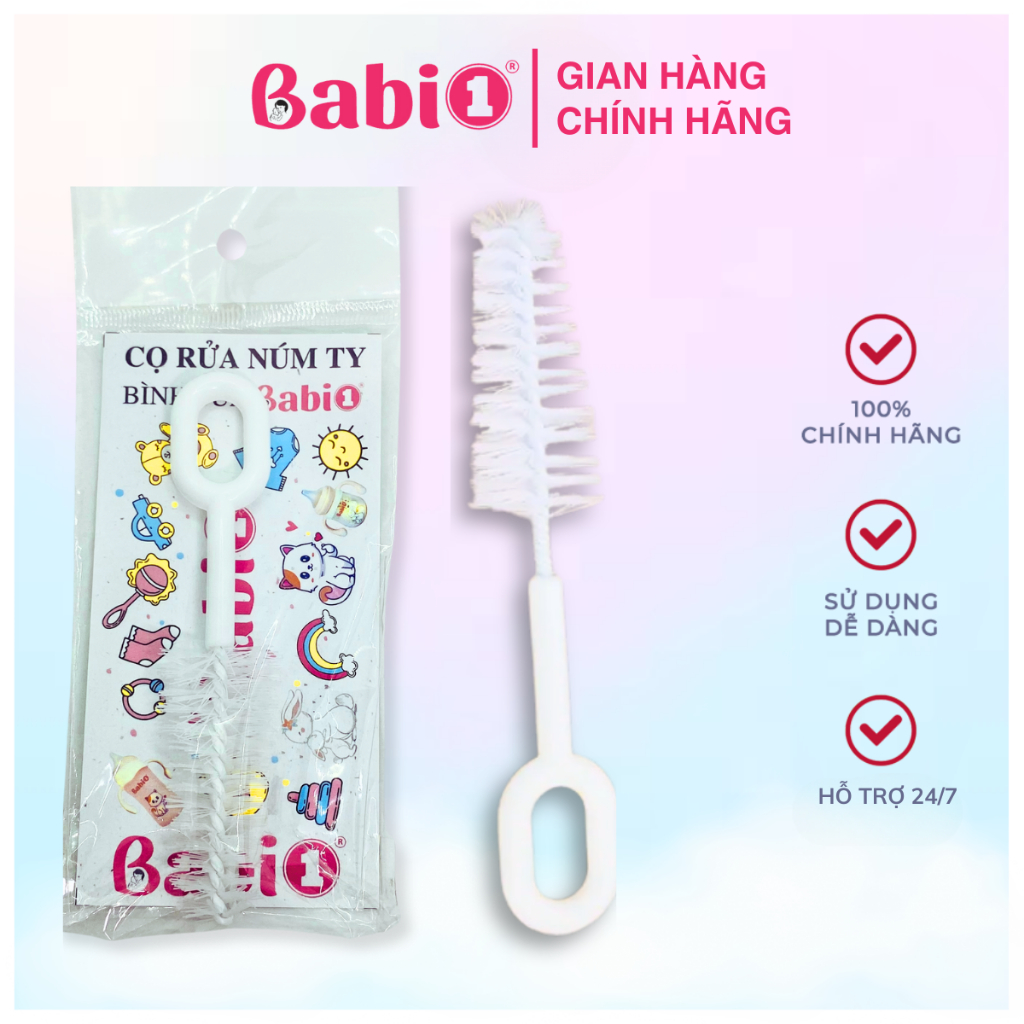 Cọ Núm Ti Babi1 Đầu Cước Mềm Thép Không Gỉ Vệ Sinh Bình Sữa Máy Hút Sữa An Toàn Có Kiểm Định Quatest