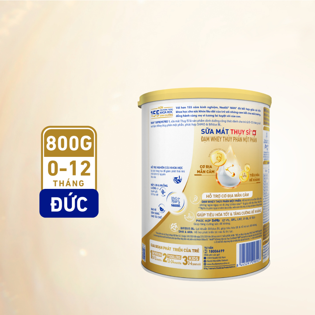 Ảnh Sữa bột Nestlé NAN SUPREMEPRO 1 800g nhập khẩu Đức với đạm thủy phân 1 phần, 5HMO & lợi khuẩn 3