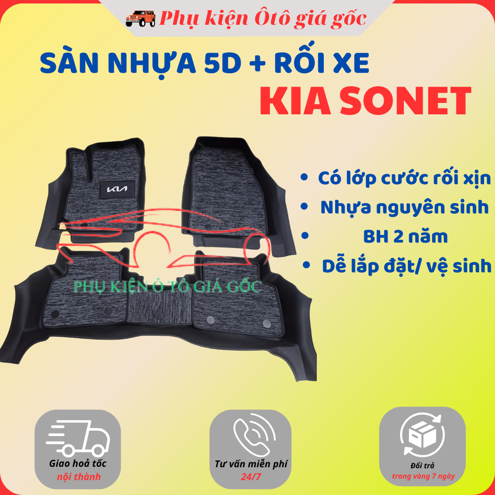 Thảm lót sàn NHỰA 5D TRÀN VIỀN xe Kia Sonet 2018 - 2025 Thảm NHỰA TPE 5D đúc nguyên khối theo xe - 2 hàng