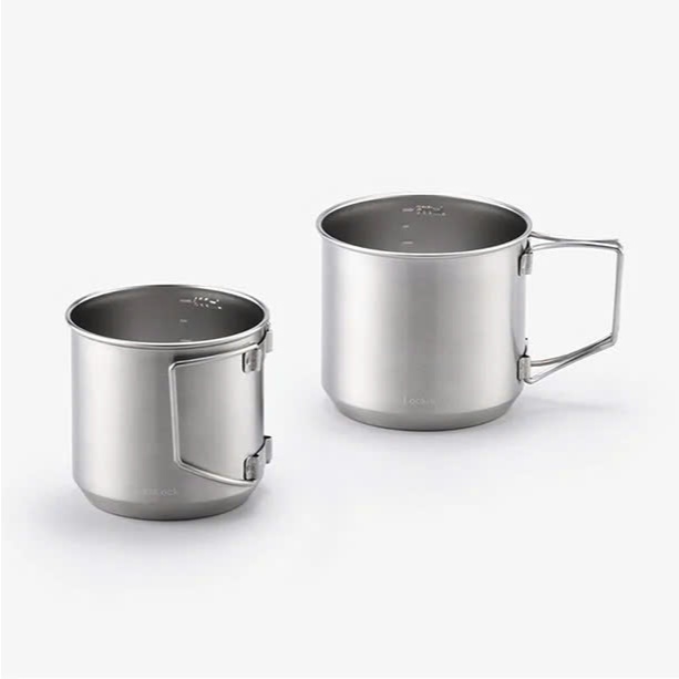 Set 2 Cốc Thép Không Gỉ LocknLock Slo STS Mug LHC7003SLV (450ml và 550ml), Màu Bạc, Tay Cầm Gấp Gọn - K-MALL