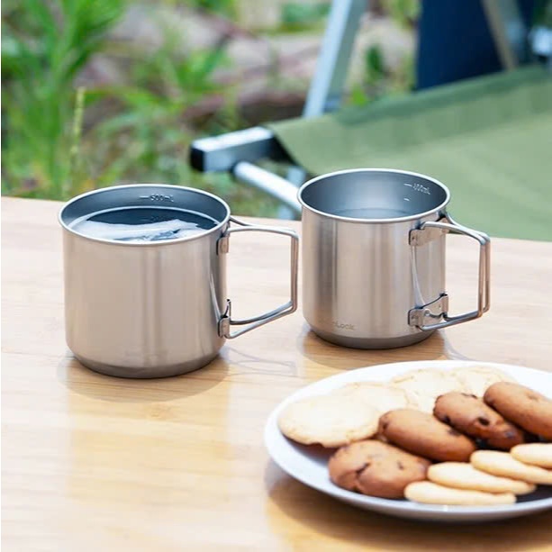 Set 2 Cốc Thép Không Gỉ LocknLock Slo STS Mug LHC7003SLV (450ml và 550ml), Màu Bạc, Tay Cầm Gấp Gọn - K-MALL