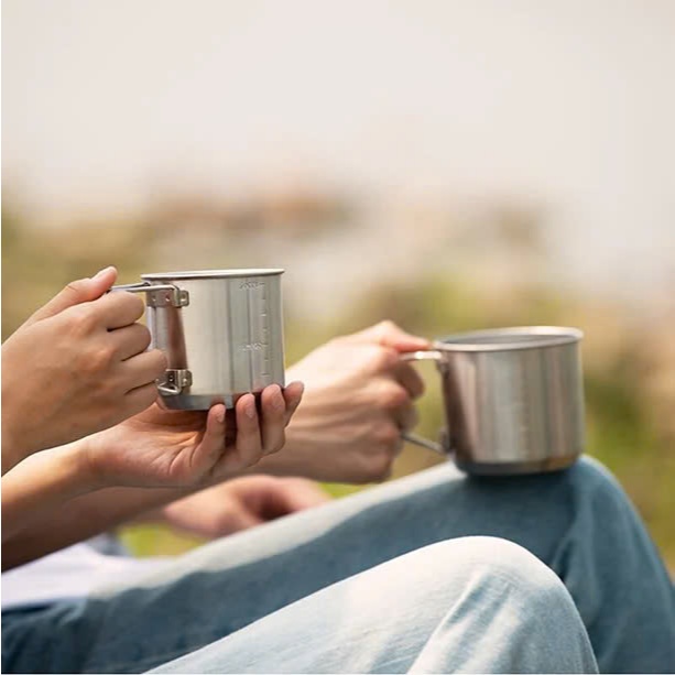 Set 2 Cốc Thép Không Gỉ LocknLock Slo STS Mug LHC7003SLV (450ml và 550ml), Màu Bạc, Tay Cầm Gấp Gọn - K-MALL