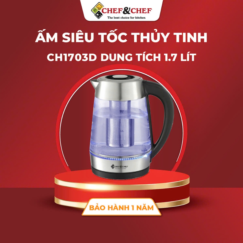 Ảnh Ấm Siêu Tốc Thủy Tinh CHEF&CHEF CH1703D – Điều Khiển Nhiệt Độ,Đổi Màu Khi Đun, Sang Trọng & Tiện Lợi 1