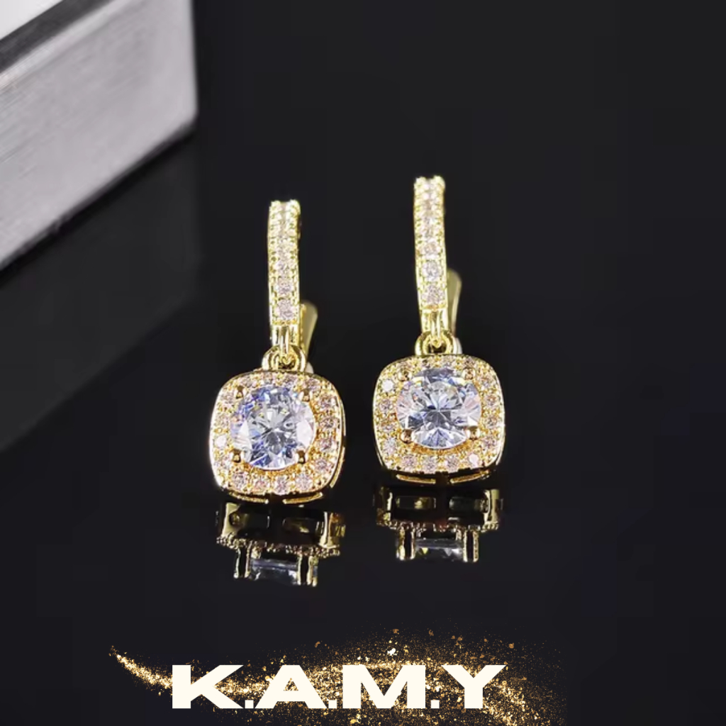 Bông Tai Đính Đá Cao Cấp Dáng Hình Khối Zirconia - Trang Sức KAMY