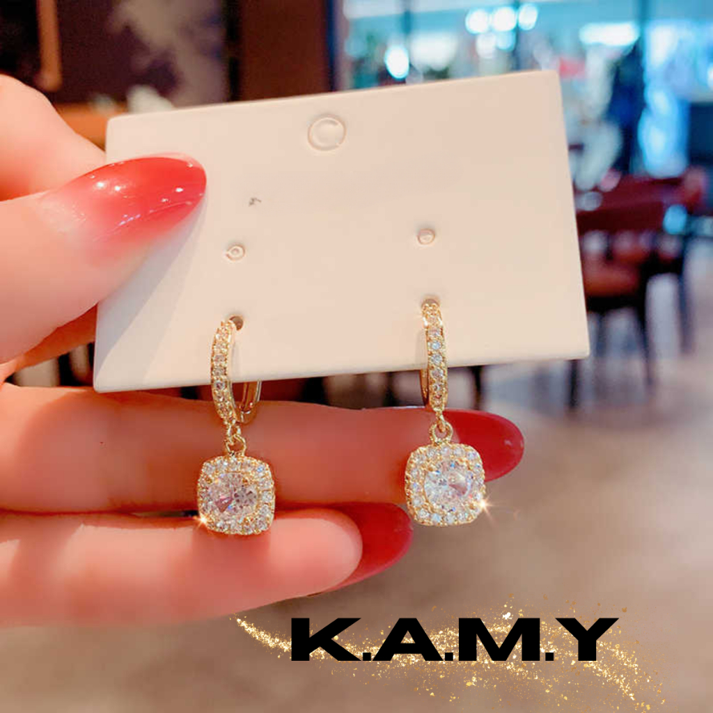 Bông Tai Đính Đá Cao Cấp Dáng Hình Khối Zirconia - Trang Sức KAMY