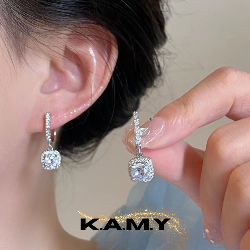 Bông Tai Đính Đá Cao Cấp Dáng Hình Khối Zirconia - Trang Sức KAMY