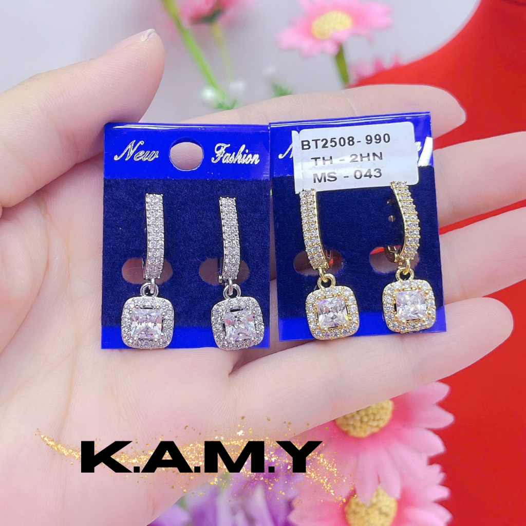 Bông Tai Đính Đá Cao Cấp Dáng Hình Khối Zirconia - Trang Sức KAMY