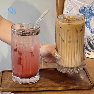 Cốc Thủy Tinh Họa Tiết Sọc - Đáy Kim Cương Sang Trọng | Ly Uống Sinh Tố, Trà Sữa, Cà Phê, ly cocktail sọc cao
