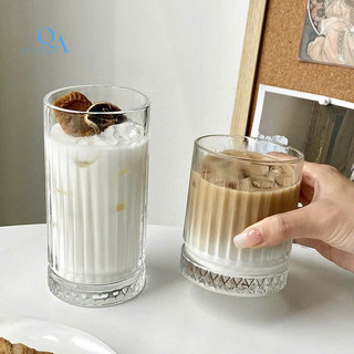 Cốc Thủy Tinh Họa Tiết Sọc - Đáy Kim Cương Sang Trọng | Ly Uống Sinh Tố, Trà Sữa, Cà Phê, ly cocktail sọc cao