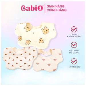 Yếm Ăn Dặm Babi 1 Xô Muslin 6 Lớp Cotton Tự Nhiên Khuy Bấm