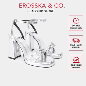 Erosska - Giày sandal cao gót nữ quai ngang phối hai nơ kiểu dáng năng động màu bạc cao 12cm - DX002