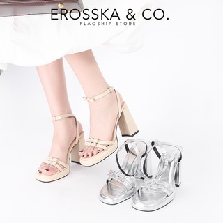 Erosska - Giày sandal cao gót nữ quai ngang phối hai nơ kiểu dáng năng động màu bạc cao 12cm - DX002