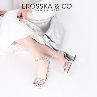 Erosska - Giày sandal cao gót nữ quai ngang phối hai nơ kiểu dáng năng động màu bạc cao 12cm - DX002
