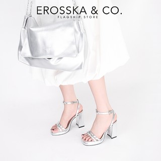 Erosska - Giày sandal cao gót nữ quai ngang phối hai nơ kiểu dáng năng động màu bạc cao 12cm - DX002