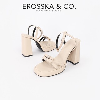 Erosska - Giày sandal cao gót nữ quai ngang phối hai nơ kiểu dáng năng động màu bạc cao 12cm - DX002