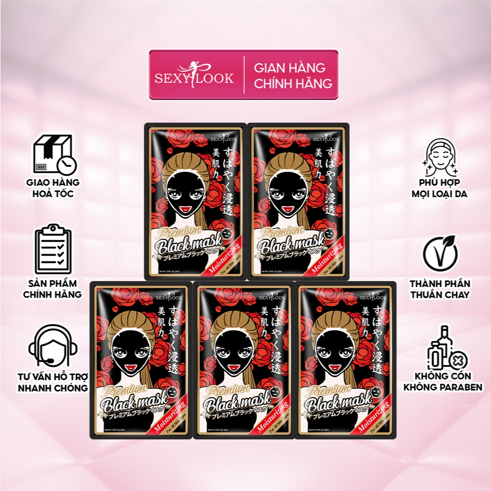 Ảnh Mặt Nạ Đen Hoa Sơn Trà SEXYLOOK Dưỡng Ẩm Ngăn Ngừa Nếp Nhăn (5 miếng x 28ml) 2