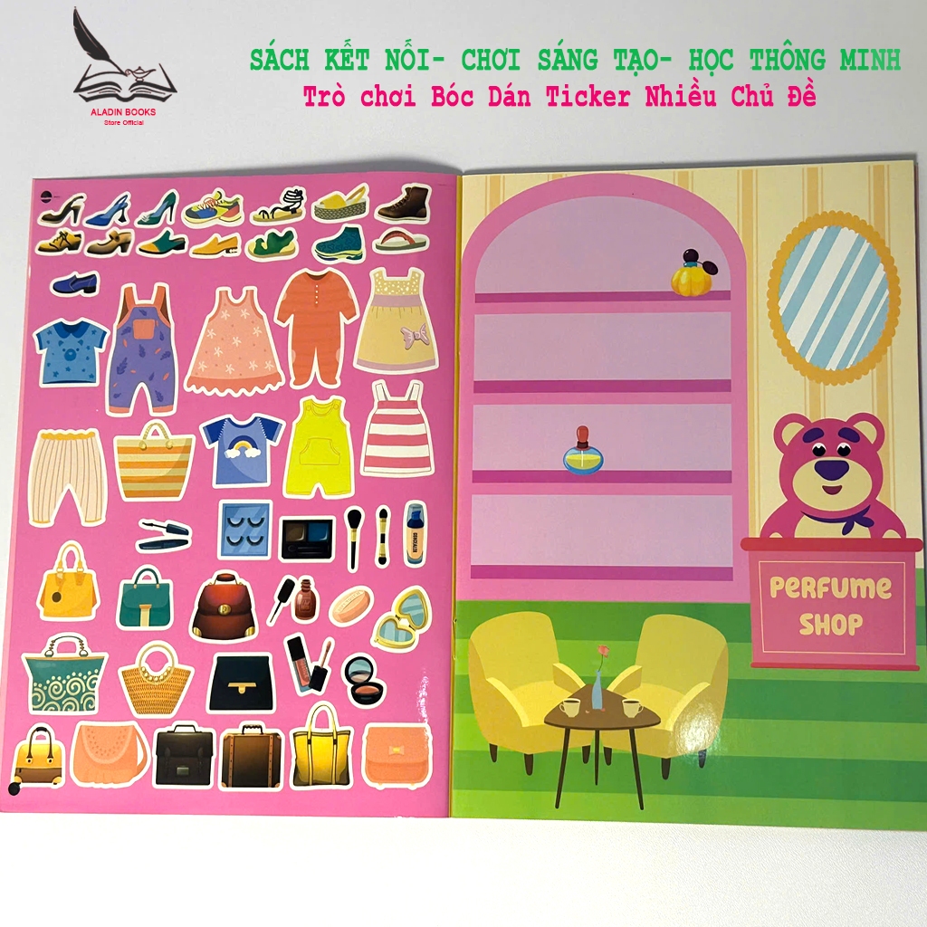 Sách -Kết Nối Chơi - Sáng Tạo Học Thông Minh - Trò Chơi Bóc Dán Sticker Đồ Hàng Nhiều Chủ Đề